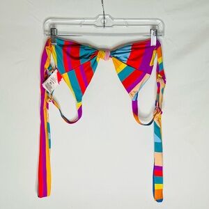 FARM RIO Striped Scarf Tie Bikini Top XL | Rainbow Stripe Brazilian Swim | NWT